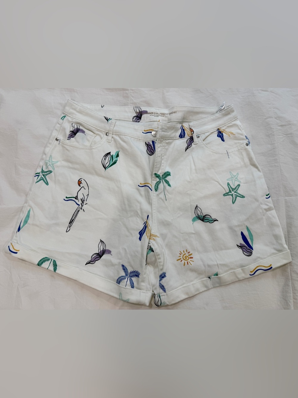 Chico's So Slimming Girlfriend White Tropical Print Bermuda Shorts
